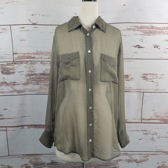 Equipment Femme Sheer Button Up Blouse Houndstooth Print Size Medium - Picture 1 of 8